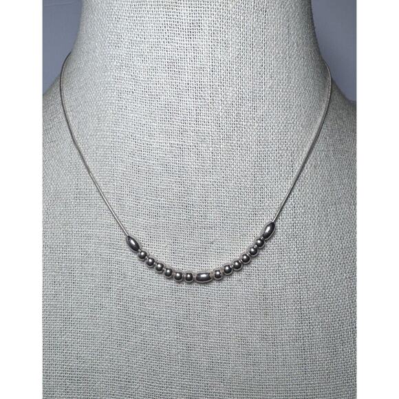 Sterling Silver 925 Floating Beads Necklace Delicate Dainty - Picture 1 of 3